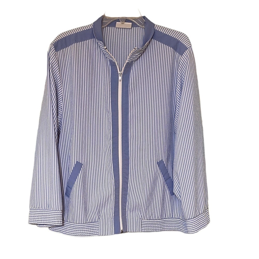 Vintage Alfred Dunner Jacket Zipper Blue Stripes Sz 14
